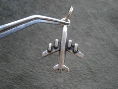 Four Engine Jet Airplane Plane Vintage Shiny Silvertone Charm Pendant 2.0g