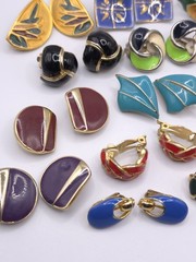 Vtg To Mod Clip On Earring Lot Enamel 15 Pair Colorful