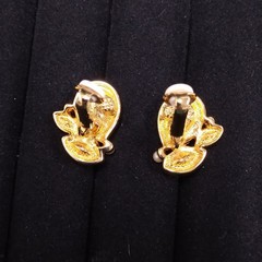 Swarovski Swan Gold Tone Lavender Yellow Pink Crystal Earrings Clip-On