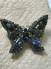 Vintage 1960s Blue Aurora Borealis Rhinestone Butterfly Brooch Pin Statement