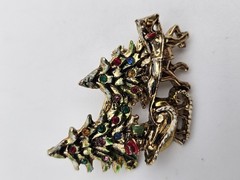 Vintage Brooch HORSE SLEIGH RIDE Pin CHRISTMAS TREES Holiday Costume Jewelry