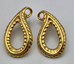 Vintage Gold Plated Brass Openwork Paisley Teardrop Pierced Earrings 1.5 In
