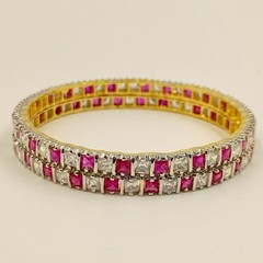 South Indian Style Ruby CZ Bangle Set 22K Gold Plated Traditional Bridal Jewelry