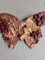 Vintage Decorative Butterfly Brooch • Copper & Maroon Color with Faux Gemstones