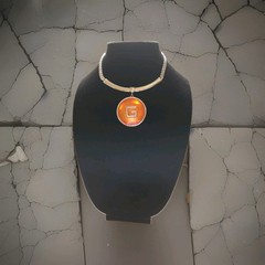 Vintage Givenchy Orange Enamel G Logo Torque Collar Choker Necklace Fair Cond