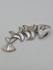 Vintage Sterling Silver 925 MoP Fish Bone Dangle Pendant