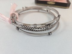 Juicy Couture PAVE ICON Bangle Bracelets Rhinestones Silver Tone Heart Crown