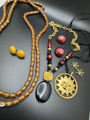 Vintage Boho Jewelry Lot 3 Necklaces 3 Earrings Sun Pendant