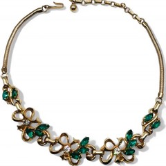 Vintage Mid Century 1960’s Signed Barclay Green Glass Gold Tone Bib Necklace