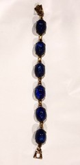 VTG CZECH 60s POURED Cobalt Foiled GLASS Hi Dome BULLET CABOCHON Panel BRACELET