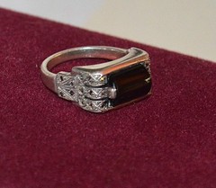 Antique Art Deco Sterling Silver Ring Black Onyx & Marcasite SZ 6 3/4