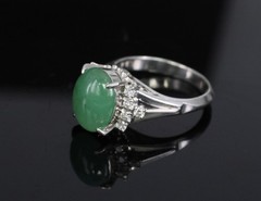 Fine 2.45ct Natural Jadeite Jade & 0.24ct Diamond Platinum Ring, Size 6