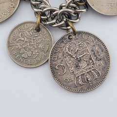 Vintage Coins From Around the World Charm Bracelet Souvenir 1924 to 1956 7.5″