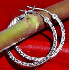 10k white gold earrings 0.80″ hand carved diamond cut hoop handmade 0.66g