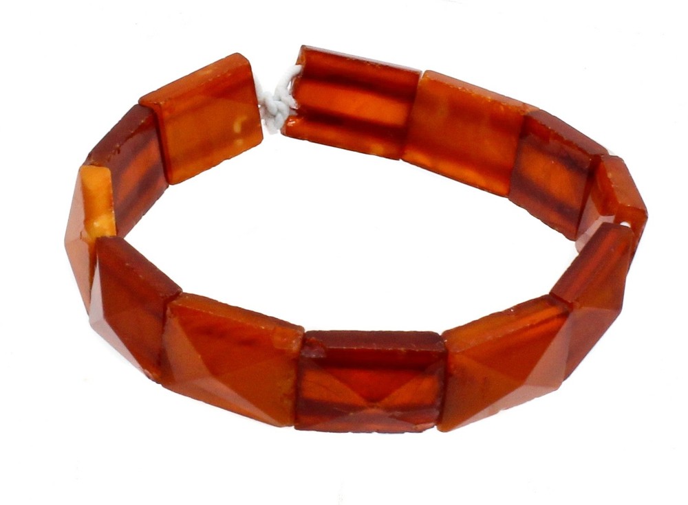 Vintage Natural Cognac Butterscotch Amber Faceted Panel Stretch Bracelet 11g