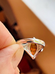 100% Genuine Baltic Natural Amber Silver Ring Size 7,0 Vintage Butterscotch 老琥珀