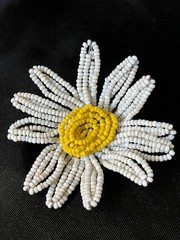 Vintage Miriam Haskell Daisy Brooch Retro Flower Power Wired Glass Seed Bead Pin
