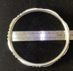 Vintage Silver plate Bangle Bracelet W/ Round Jade Beads Inside Unique Piece