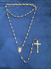 Sterling Silver 925 Fluted Rosary Bead Necklace, 32in Long, 26g