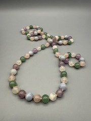 Vintage Multicolor Quartz Rose Jade Amethyst 10mm Bead Knotted Necklace 35”