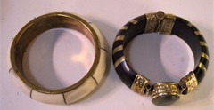 2 vintage India clamper bangle horn bone brass stone gem bracelets