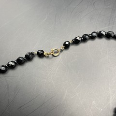 Long Black Glass Bead Necklace Graduated 36 In Shiny Faceted Look Beaded Vintage