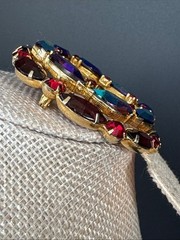 VTG Tiered Wreath Brooch Red Aurora Borealis Marquise Rhinestone Pin