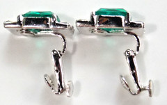 VINTAGE VENDOME GREEN EMERALD CUT & BAGUETTE RHINESTONE SCREW CLIP ON EARRINGS