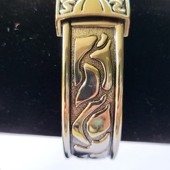 Vtg Collezio WristWatch Silver Tone Cuff Ornate Filigree Western-Style Mother of