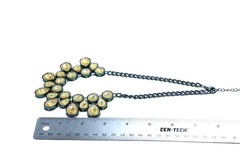 Gold Rhinestone Statement Bib Necklace Black Tone Chain Teardrop