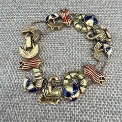 Vintage Slider Bracelet Enamel Beach Ball Pool Swimsuit Chaise Lounge Goggles