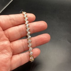 Vintage Gold Tone S Link Tennis Bracelet With Cubic Zirconias 7in