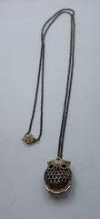 Goldtone Owl Pendant Necklace on 32” Rolo Chain Push Lock Clasp