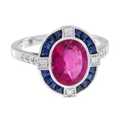 3Ct Art Deco Style Lab Created Ruby & Sapphire Engagement 14k White Gold FN Ring