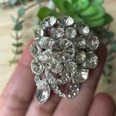 Vintage 1940s Kandell Marcus Flower Brooch Pin 2 Inch Clear Crystals Elegant MCM