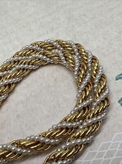 Vintage Gold Tone Metal Faux Pearl 24” Necklace Multi Strand Twist 5707