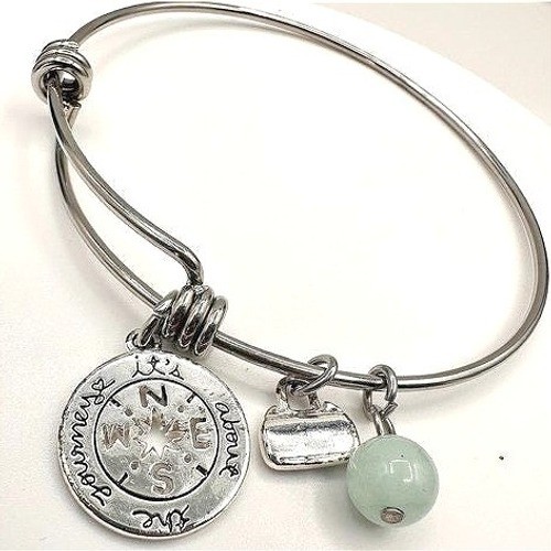 Vintage Y2K Silver Tone Charm Bracelet It’s About The Journey Green Bead Jewelry