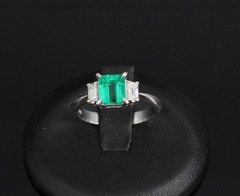 0.96ct GIA Colombian Untreated No Oil Emerald & Diamond Platinum Ring Size 5.75