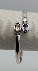 Vintage Lavender Yellow Oval Pastel Stone Sterling Silver 925 Wrap Bracelet