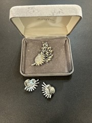 Silver Brooch And Clip On Earrings With Stones