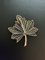 Vintage Signed Amerique Leaf Brooch Emerald Green Channel Set Stones