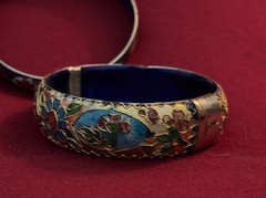 Three Vintage High End Cloisonné Bangle Bracelet One Hinged Antique