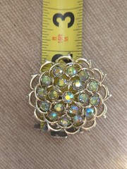 Sarah Coventry Signed Pendant Brooch Earrings Set Rhinestones Aurora Borealis￼