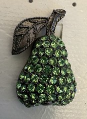 vintage Maria Loran Green Rhinestone Pear Fruit Earrings Jewelry in Glass Card