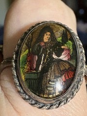 Antique Painted Crystal Spanish Dancer Silver Ring England Size 8