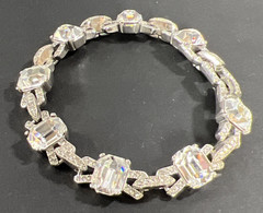 Octagon Cut Vintage Tennis Bracelet Silver Tone Rhinestone Removable Link 7.5″