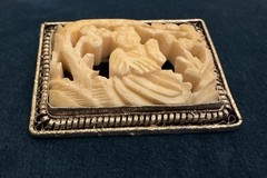 Antique Chinese Silver Tone Highly Detailed 3D Hand Carved Pin / Brooch