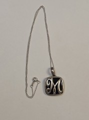 Vintage Sterling Silver & Black Onyx Monogram M Pendant On 18″ Sterling Chain