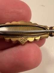 Antique Etruscan English 9k Yellow Gold & Rose Cut Diamond Mourning Brooch/Pin