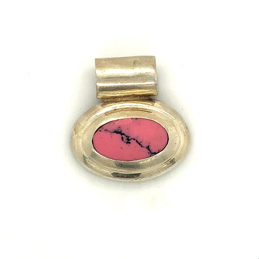 Vintage Sterling Signed 925 Silverworld Mexico Rhodonite Oval Cabochon Pendant